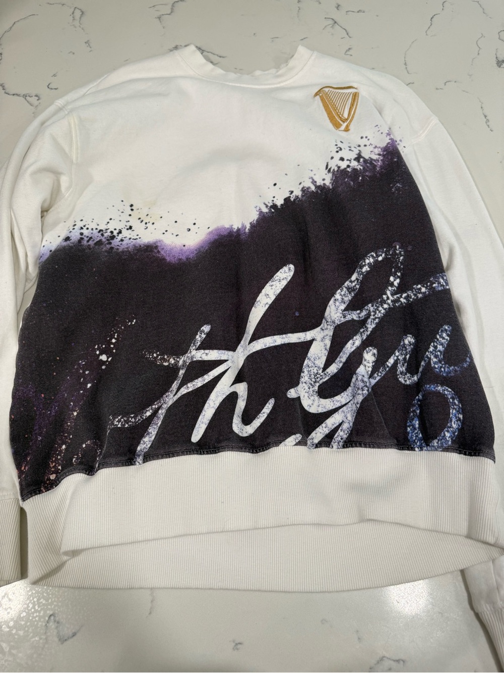 Guinness White Black & Purple Script Graphic Crewneck